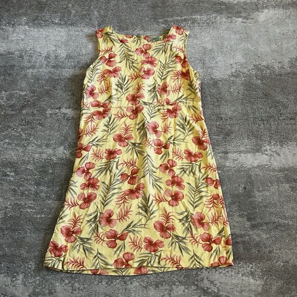 Tahiti Reef Club Dress Womens Large Yellow Pink Hawaiian Floral Beach Tropical - Picture 1 of 6